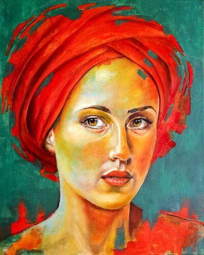 Das Mädchen mit dem rotem Turban by Eva Vogt, Painting for Sale on Select