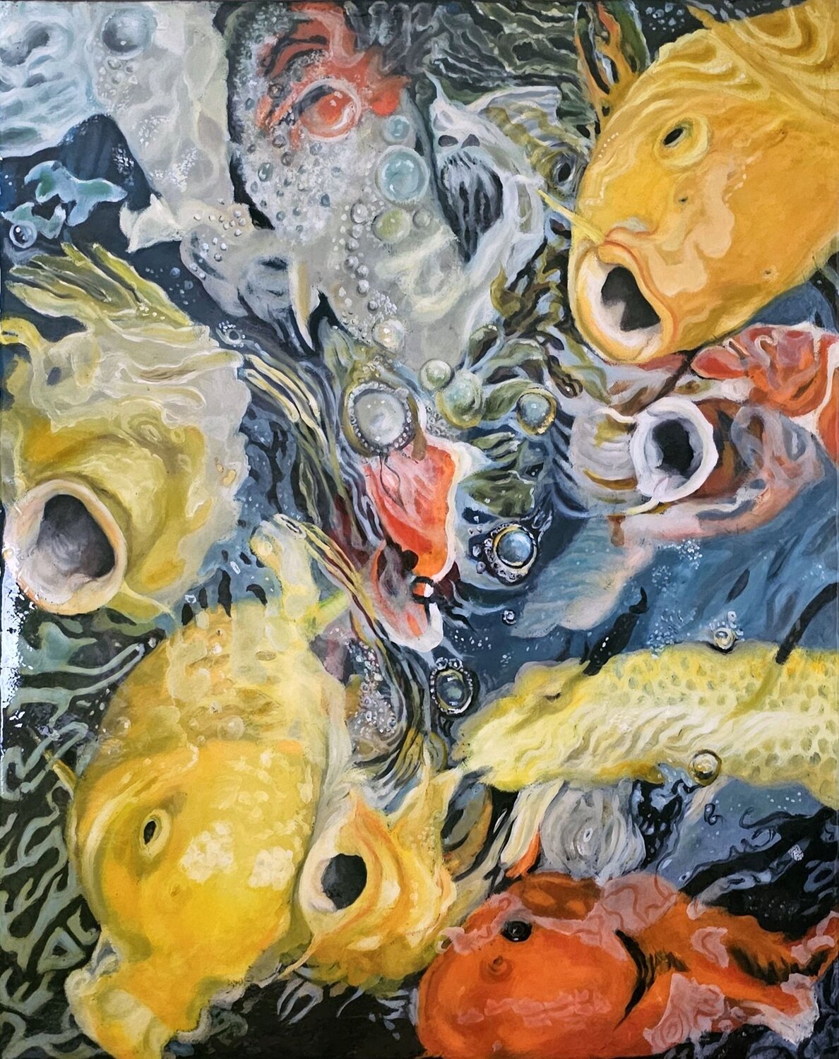 Beim Frühstück der Kois Eva Vogt Original painting for sale