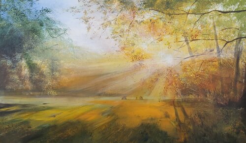 Golden Late Summer Light - Landscape, Impressionism, Realism by Andrea Jacobi, Painting for Sale on Select
