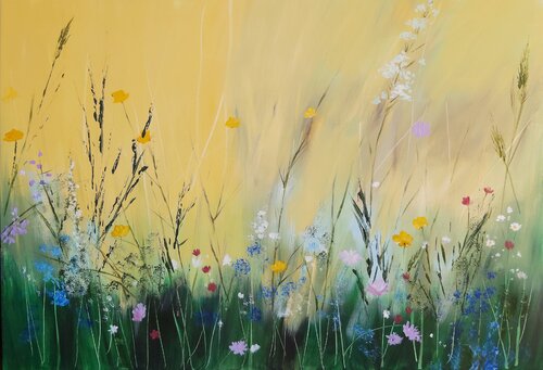 Bee Meadow 2 - Flowers Painting, Impressionism, Realism by Andrea Jacobi, Painting for Sale on Select