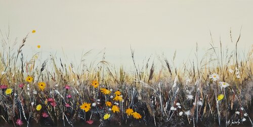 Autumn Meadow 1 - Flowers Painting, Impressionism, Realism by Andrea Jacobi, Painting for Sale on Select
