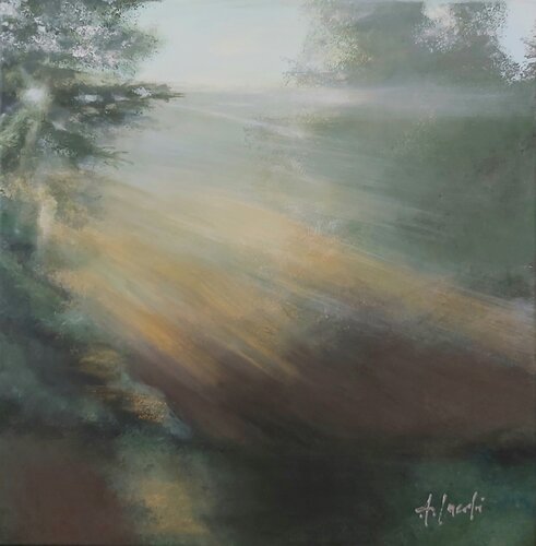 Morning Fog - Landscape Painting. Forest. Impressionism. Figurative. by Andrea Jacobi, Painting for Sale on Select