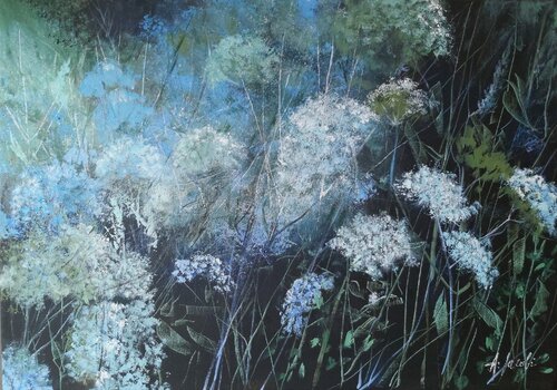Flowering Hydrangeas 1 - Flowers Painting, Impressionism, Realism by Andrea Jacobi, Painting for Sale on Select