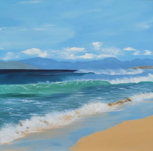 Watching the Waves - Seascape painting. Realism. Impressionism. by Andrea Jacobi, Painting for Sale on Select