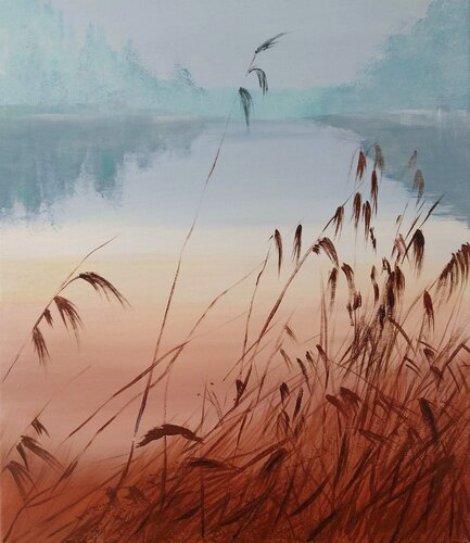 At the Water's Edge - Landscape, Impressionism, Realism by Andrea Jacobi, Painting for Sale on Select