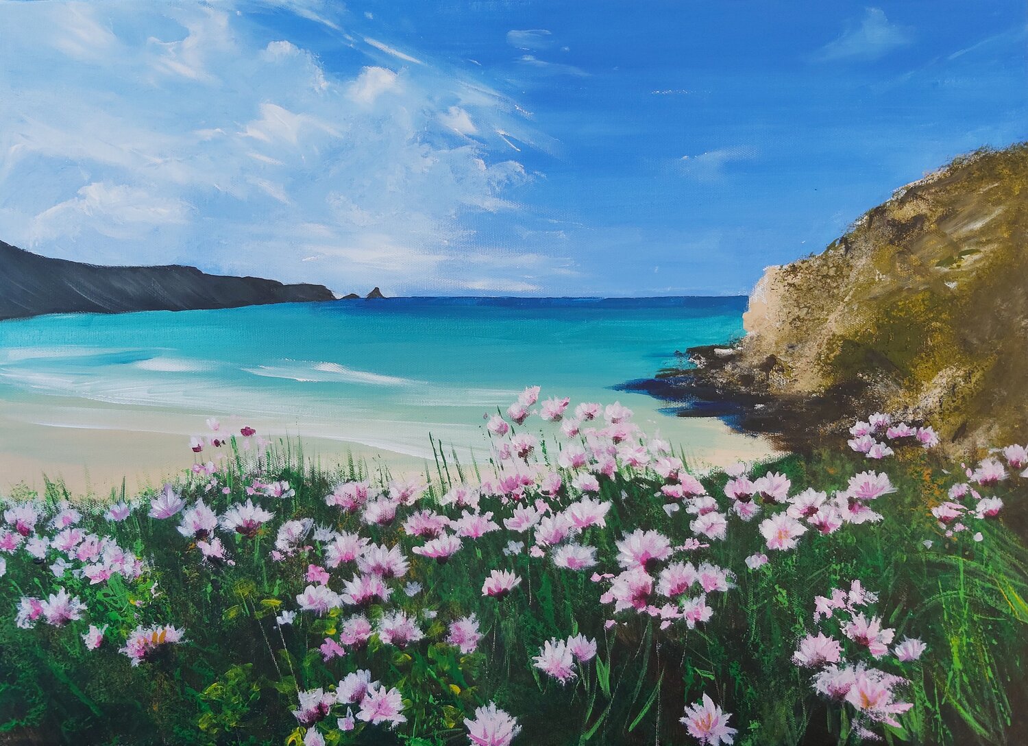 Blooming Coast 4 - Landscape, Seascape, Impressionism, Realism Andrea Jacobi Original painting for sale