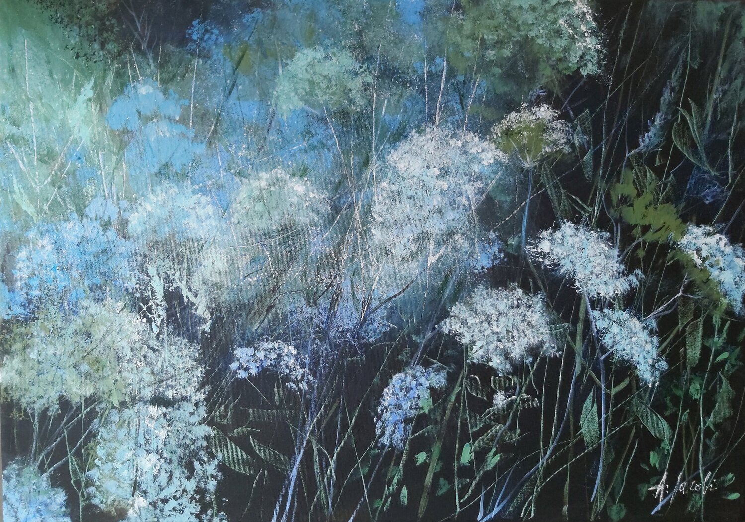 Flowering Hydrangeas 1 - Flowers Painting, Impressionism, Realism Andrea Jacobi Original painting for sale
