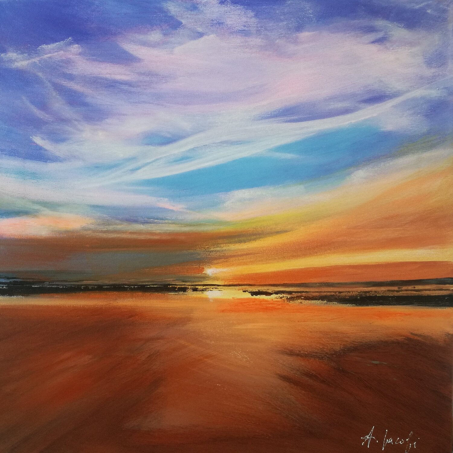 Light on the Horizon - Landscape, Impressionism, Realism Andrea Jacobi Original painting for sale