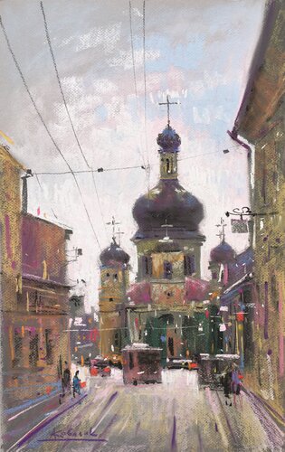 Urban plot of the ancient city of Chernivtsi in Ukraine by Andrii Kovalyk, Painting for Sale on Select