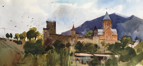 Ananuri ancient fortress in Georgia by Andrii Kovalyk, Painting for Sale on Select
