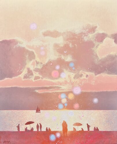 A Peachy Romantic Evening at the Sea by Andrii Kovalyk, Painting for Sale on Select