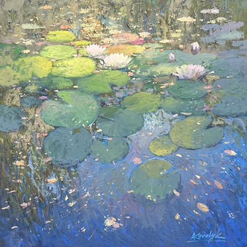 Water Lilies and Light by Andrii Kovalyk, Painting for Sale on Select