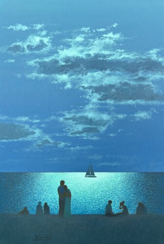 Together Under the Night Sky by Andrii Kovalyk, Painting for Sale on Select
