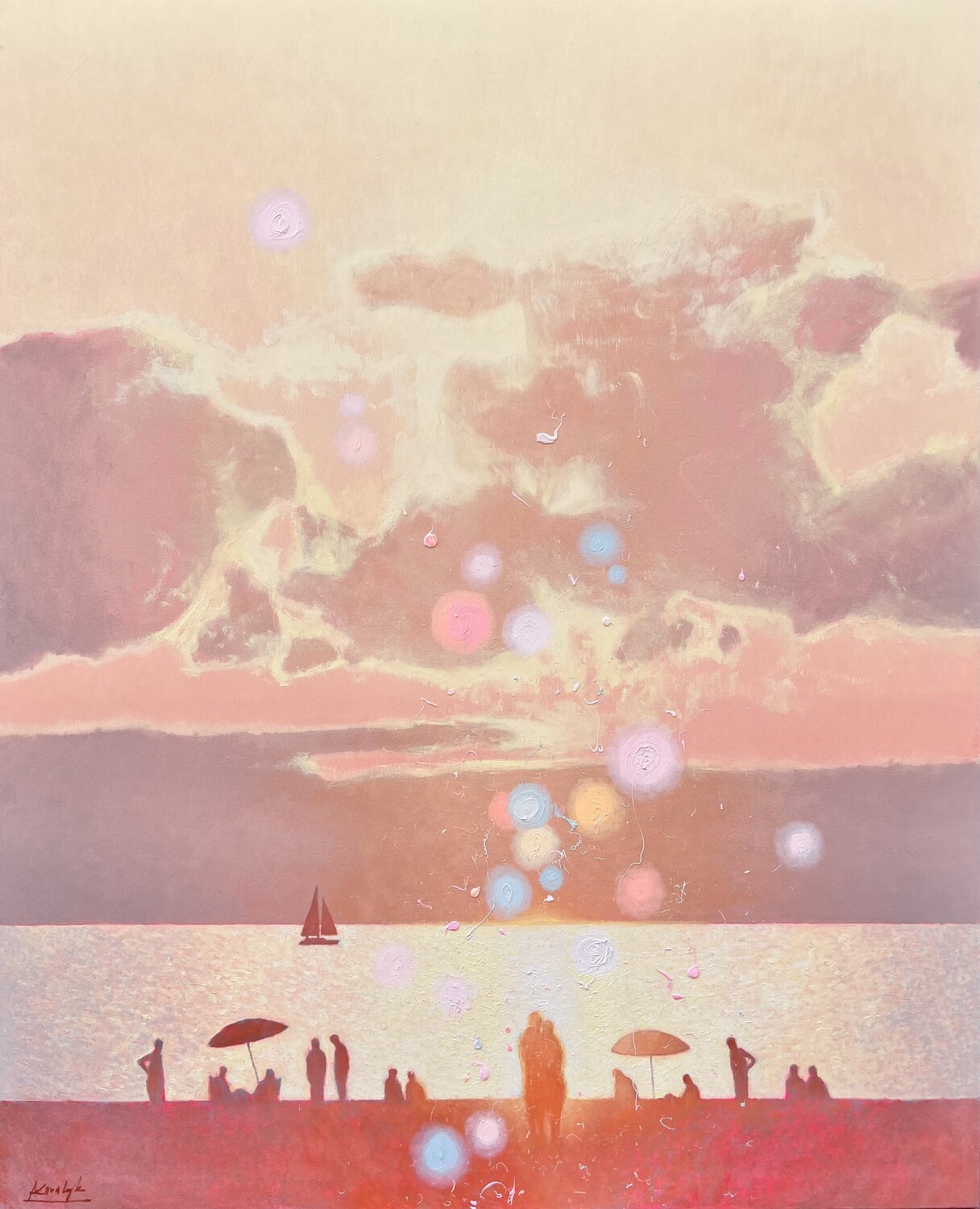 A Peachy Romantic Evening at the Sea Andrii Kovalyk Original painting for sale