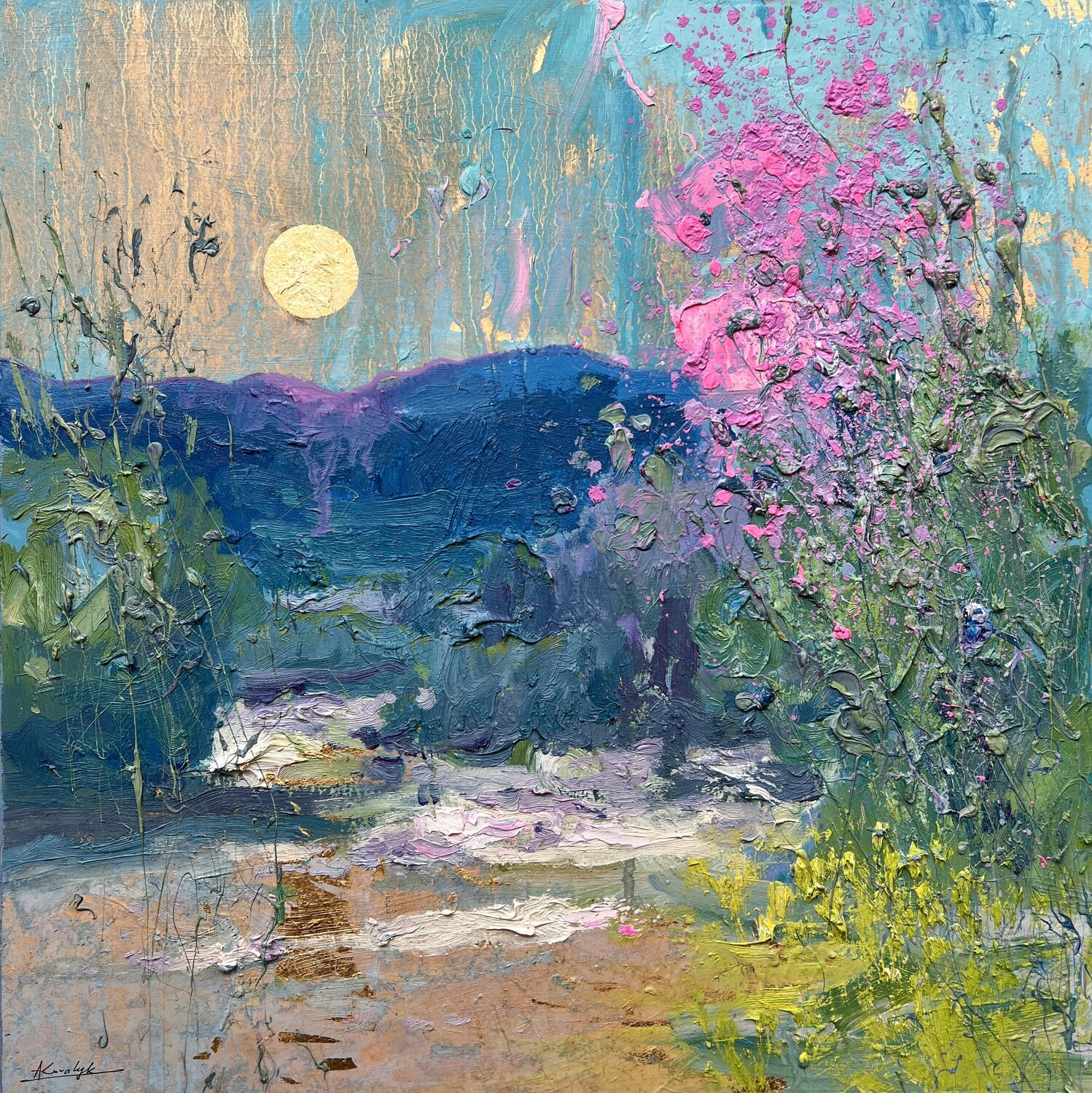 Spring Silence Under the Moon Andrii Kovalyk Original painting for sale