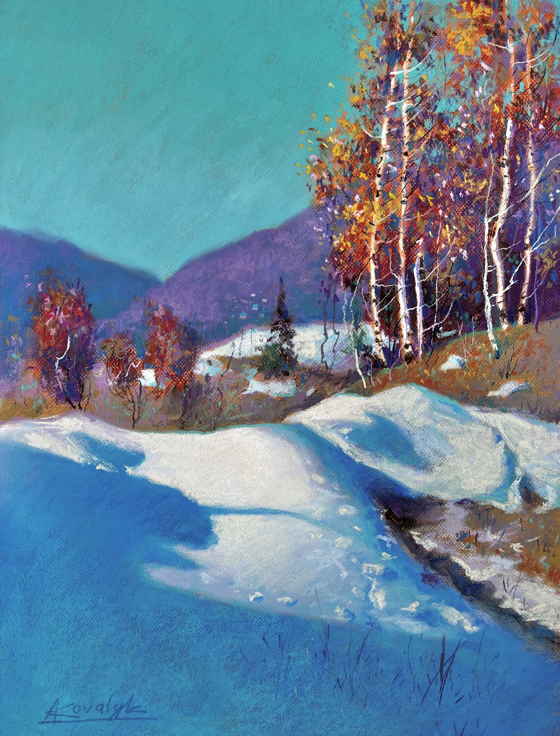 Between Seasons in the Carpathians Andrii Kovalyk Original painting for sale