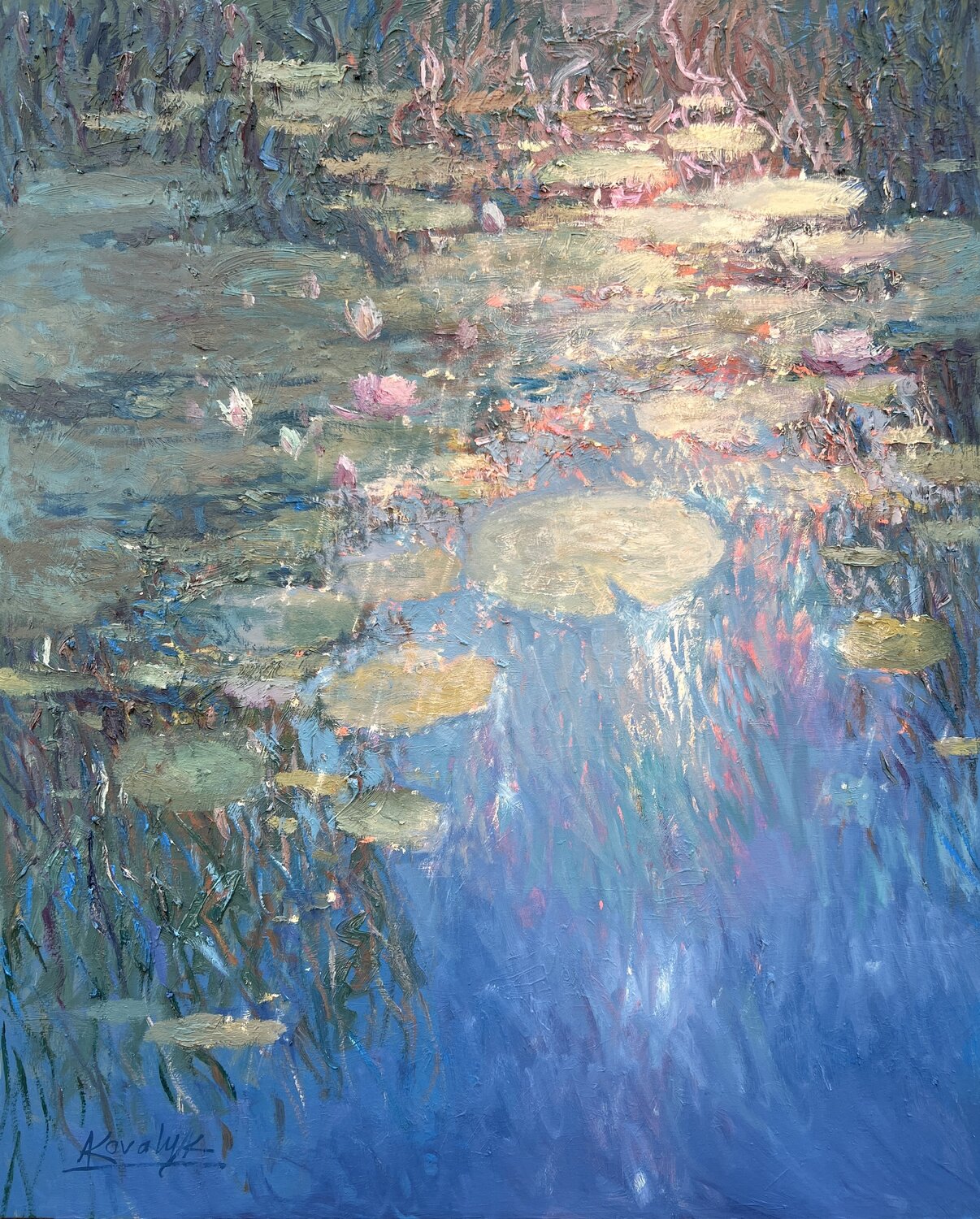 Water Lilies and Reflections Andrii Kovalyk Original painting for sale
