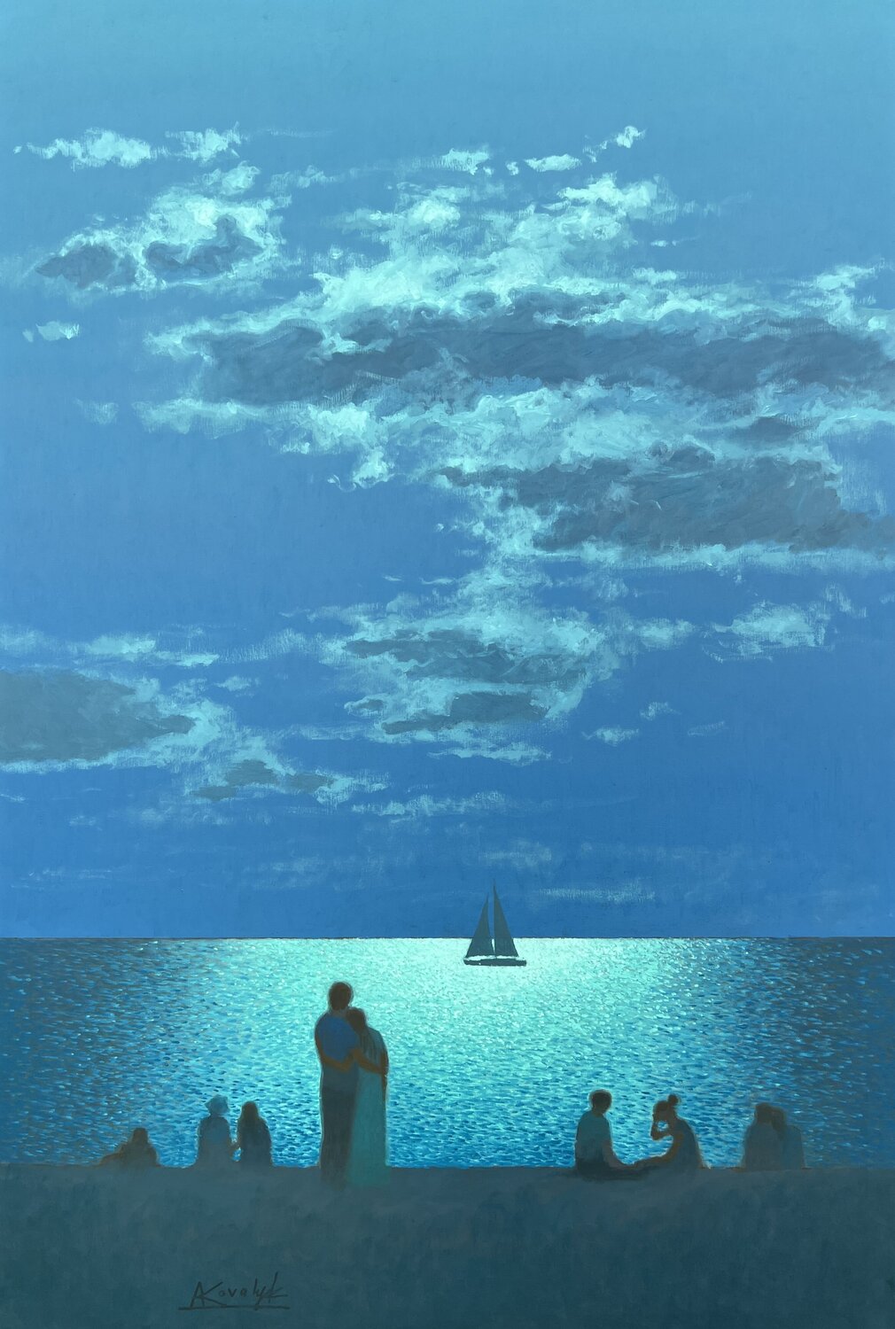 Together Under the Night Sky Andrii Kovalyk Original painting for sale
