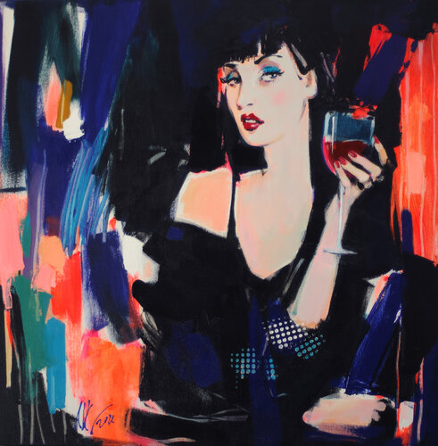 Woman with Wine Glass by Liliya Nikolova, Painting for Sale on Select