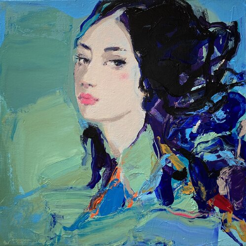 The Weight of Blue by Liliya Nikolova, Painting for Sale on Select