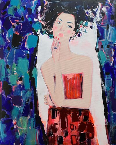 The Girl with the Red Dress von Liliya Nikolova, Malerei kaufen auf Select