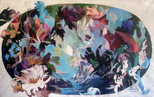Large Abstract Floral Landscape Painting by Julia Hacker, Painting for Sale on Select