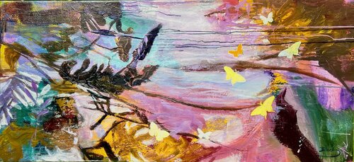 Butterflies at the pond by Julia Hacker, Painting for Sale on Select