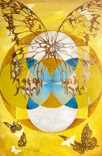 Chase the Light – Abstract Butterfly & Sacred Geometry Painting by Julia Hacker, Painting for Sale on Select