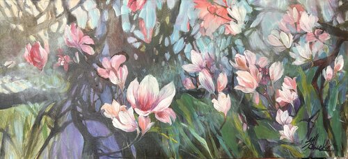Magnolia Garden Abstract Landscape by Julia Hacker, Painting for Sale on Select