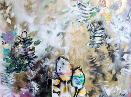Gold Botanical garden by Julia Hacker, Painting for Sale on Select