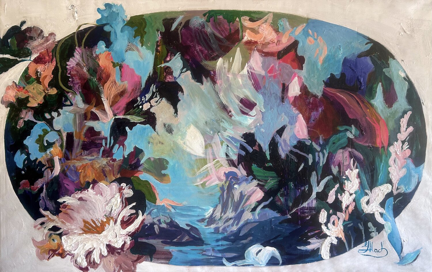 Large Abstract Floral Landscape Painting Julia Hacker Original painting for sale