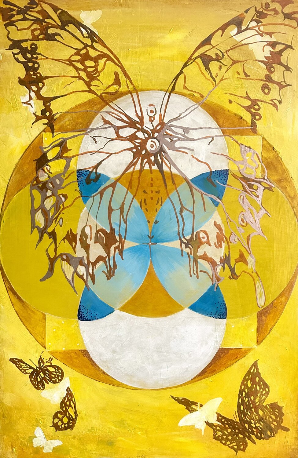 Chase the Light – Abstract Butterfly & Sacred Geometry Painting Julia Hacker Original painting for sale