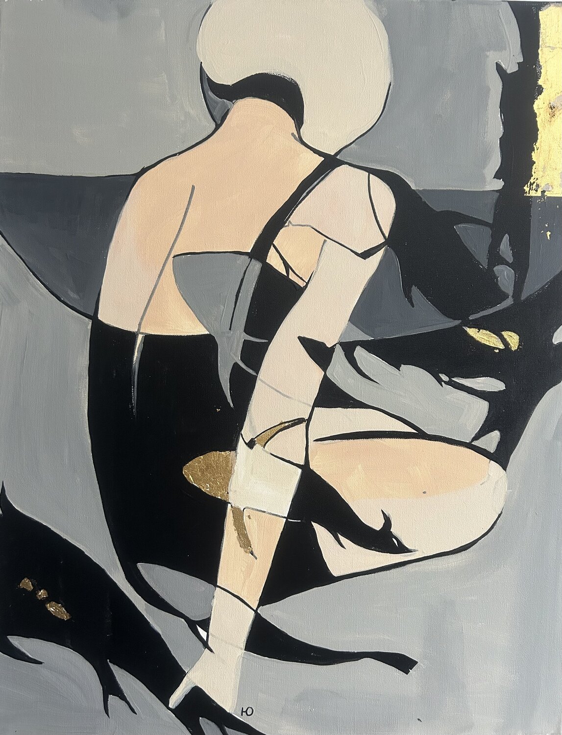 Quiet Rebellion – Figurative Abstract Female Portrait with Gold Leaf Julia Hacker Original painting for sale
