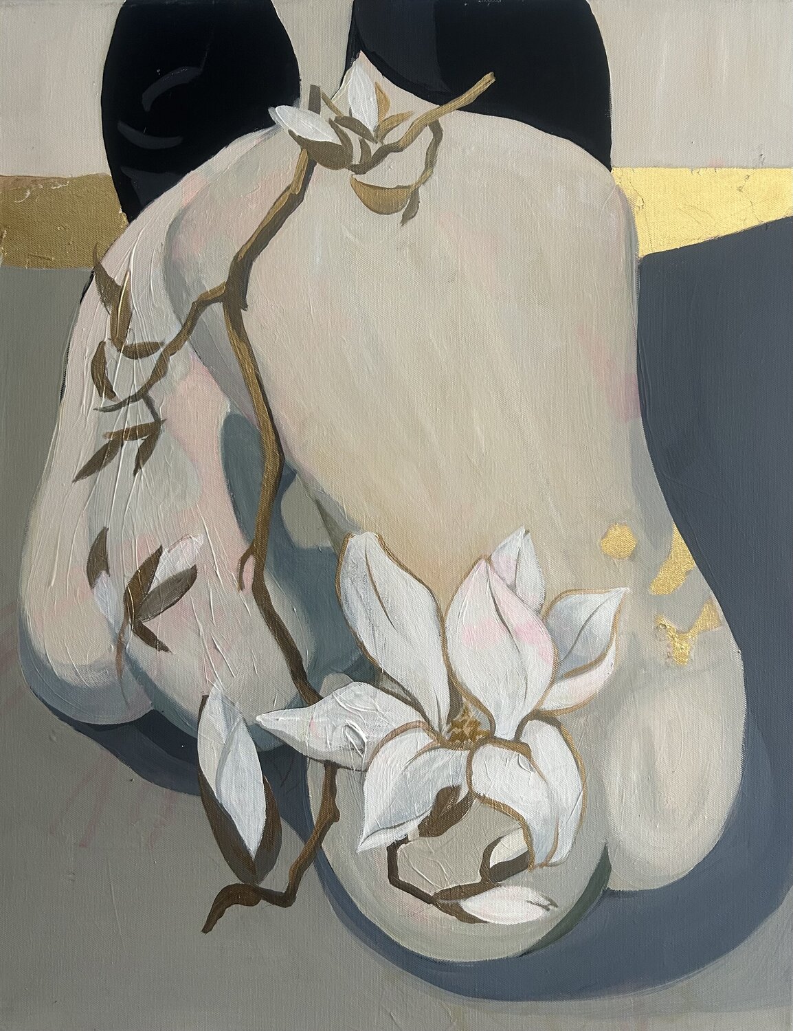 Quiet Rebellion – Figurative Abstract Female Portrait with Gold Leaf Julia Hacker Original painting for sale