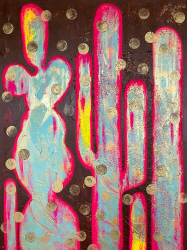 Glowing Cactuses by Zaira Dzhaubaeva Rivera, Painting for Sale on Select