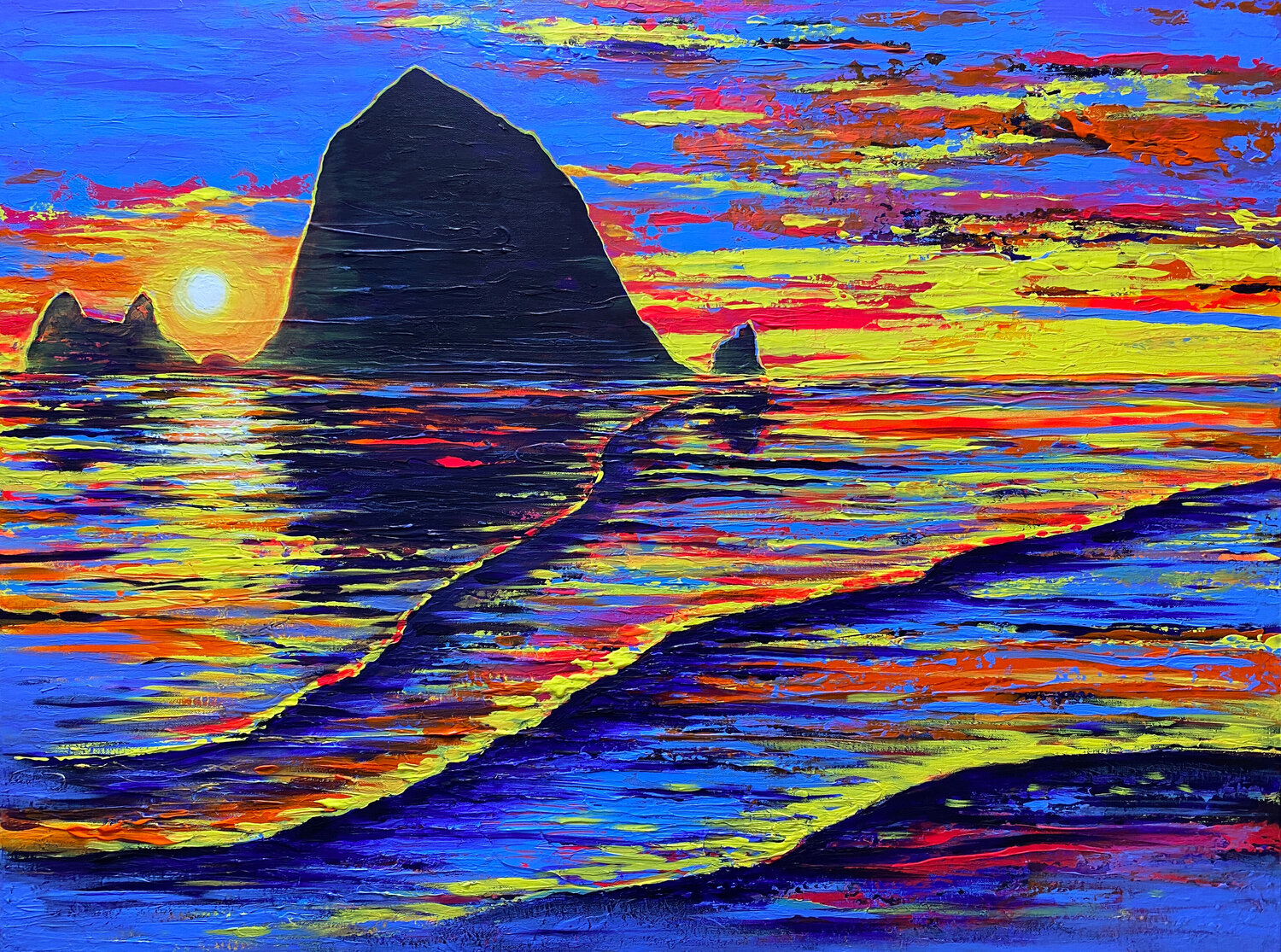 Cannon Beach Sunset Zaira Dzhaubaeva Rivera Original painting for sale
