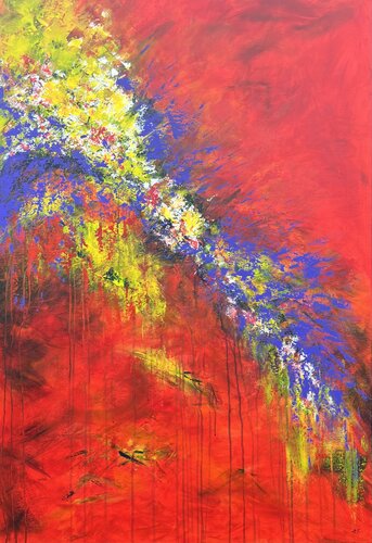 “Blooming Depths” – 90 × 130 cm, acrylic on canvas. by Aneta Tamuliene, Painting for Sale on Select