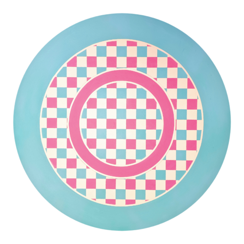 Cake. Blue and pink checked pattern round painting by Olya Enina, Painting for Sale on Select