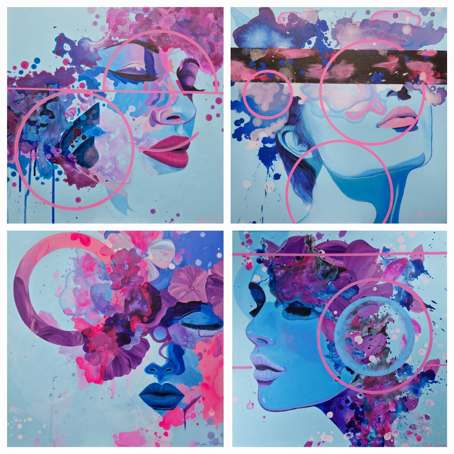 Floral women portraits Olya Enina Original painting for sale