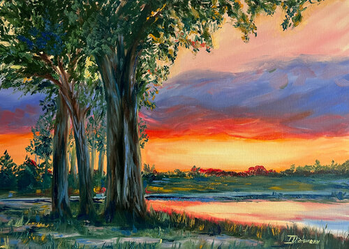 Sunset Over the Lake by Liza Illichmann, Painting for Sale on Select