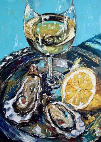 Oysters and Wine by Liza Illichmann, Painting for Sale on Select