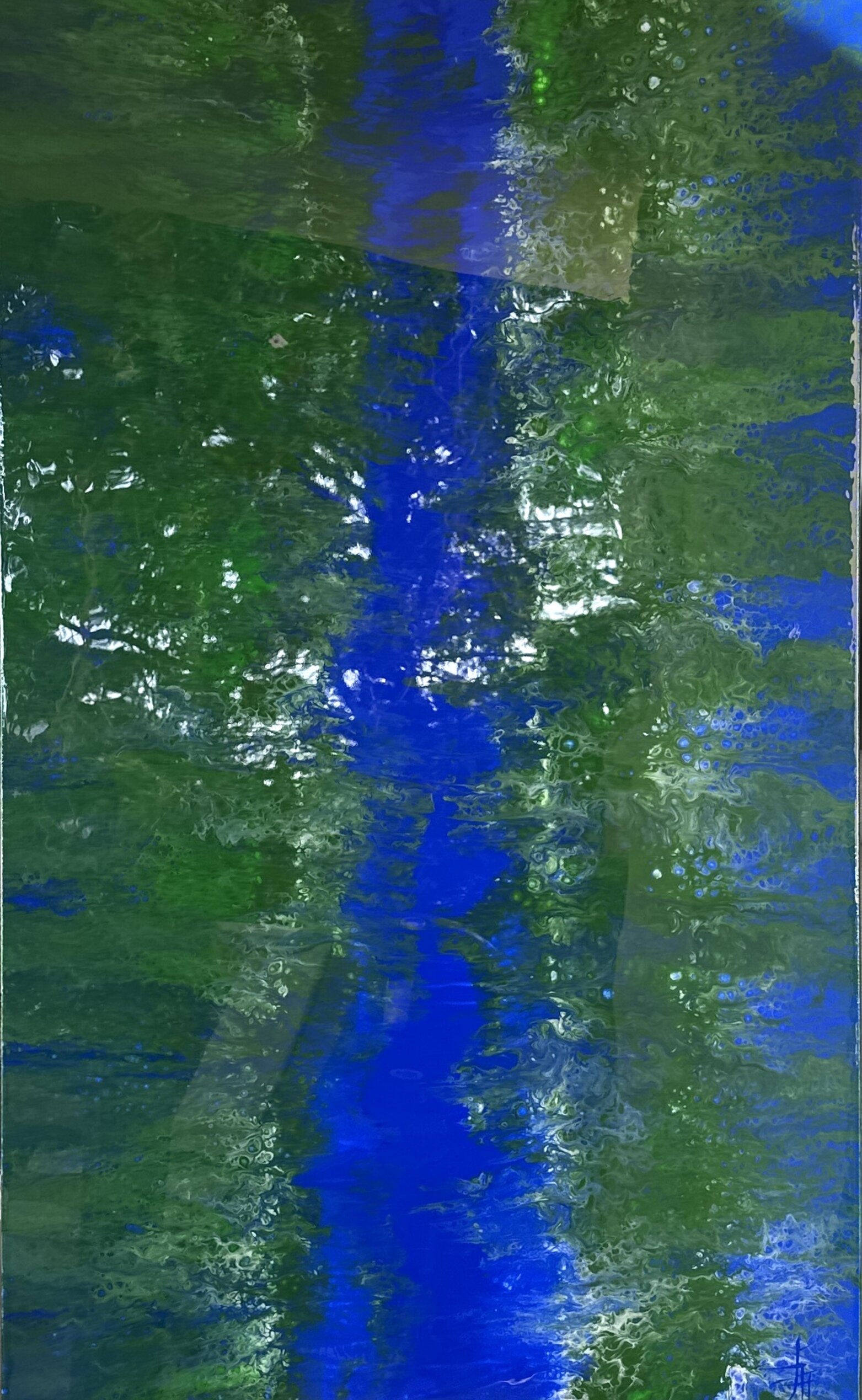 Jangle Mirror — Cobalt Blue and Jungle Green Abstract, 146 cm