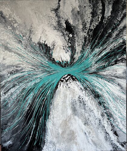 Crescendo — Teal and Silver Marbled Resin Abstract by Kseniia Turik, Painting for Sale on Select