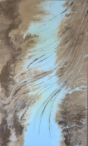 SAHARA — Gold and Sky Blue Resin Abstract, 146 cm by Kseniia Turik, Painting for Sale on Select
