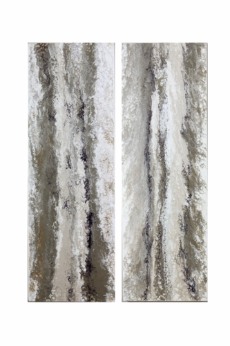 Lithic Drift — Monumental Mineral Abstract Diptych, Pearl & Grey by Kseniia Turik, Painting for Sale on Select