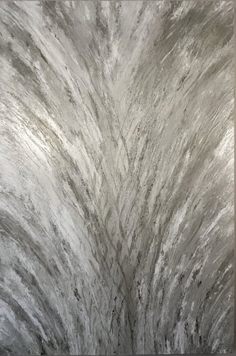 Lien — Vertical Silver and Pearl Textured Abstract, 150 cm by Kseniia Turik, Painting for Sale on Select