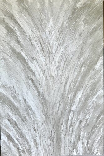 Lien — Vertical Silver and Pearl Textured Abstract, 150 cm by Kseniia Turik, Painting for Sale on Select