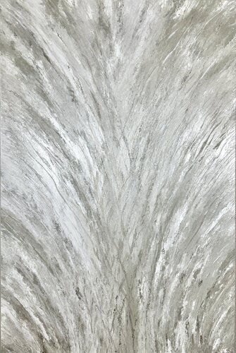 Lien — Vertical Silver and Pearl Textured Abstract, 150 cm by Kseniia Turik, Painting for Sale on Select