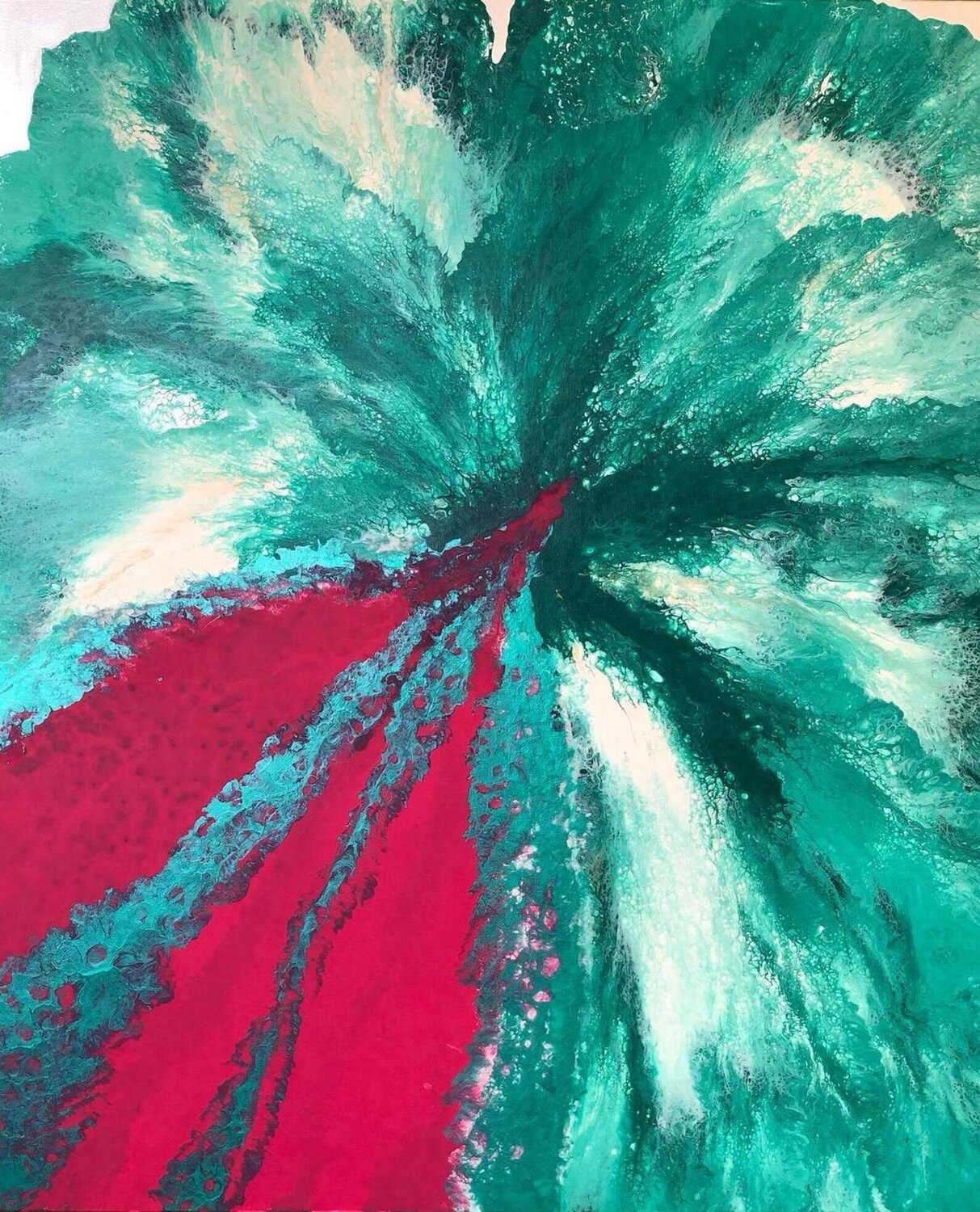 Life — Emerald Green Crimson Abstract, 130 cm Kseniia Turik Original painting for sale