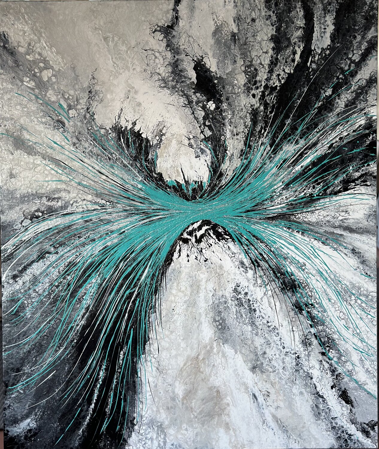 Crescendo — Teal and Silver Marbled Resin Abstract Kseniia Turik Original painting for sale
